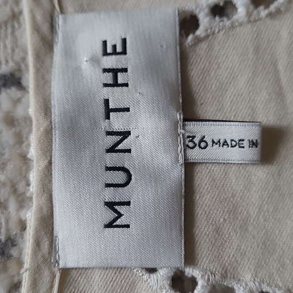 MUNTHE Hico Ruffle Sleeve Eyelet Embroidered Cream Shift Mini Dress Sz 36 - Picture 4 of 11